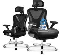 Chaise de bureau ergonomique de 294,8 kg, chaises de bureau grandes et hautes pour personnes lourdes, chaise de bureau à dossier haut en maille avec accoudoirs rabattables 5D, grandes roues