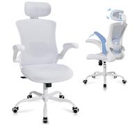 Chaise de bureau ergonomique - Dossier haut en mesh, soutien lombaire et appuie-tête réglables - blanc