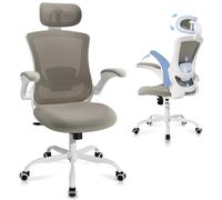 Chaise de bureau ergonomique - Dossier haut en mesh, soutien lombaire et appuie-tête réglables - marron