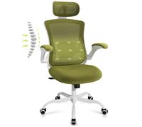 Chaise de bureau ergonomique - Dossier haut en mesh, soutien lombaire et appuie-tête réglables - Vert