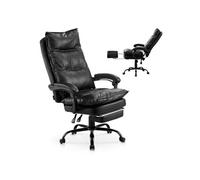 VEVOR Chaise de bureau, Fauteuil de direction ergonomique, repose-pieds, coussin lombaire, noir