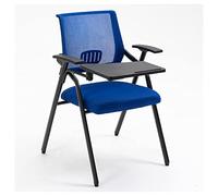 Chaise de bureau ergonomique en maille avec bureau, chaise d'ordinateur pliante pour adultes et étudiants, soutien lombaire, bras de tablette droit et porte-gobelet, cadre en acier, bleu