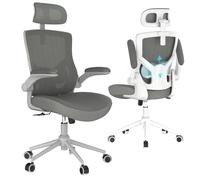 Chaise de bureau ergonomique et confortable, chaise d'ordinateur à dossier haut - Appui-tête réglable avec accoudoirs rabattables, soutien lombaire, chaise de bureau pivotante (moderne, poussière