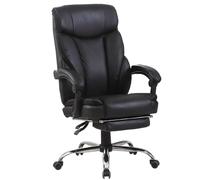 Chaise de Bureau Ergonomique inclinable et pivotante avec Repose-Pieds, Dossier Haut en Cuir synthétique, Hauteur réglable, pour Bureau et Salle de réunion (Noir)