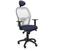 Chaise de bureau ergonomique Jorquera - PIQUERAS Y CRESPO - Grillage gris - Siège bleu Bali - Appui-tête fixe