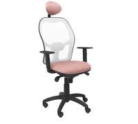 Chaise de bureau ergonomique Jorquera - PIQUERAS Y CRESPO - Tissu BALI rose pâle - Dossier en résille blanche