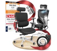 Chaise de bureau ergonomique moderne CLOUVOU - MasterSeat - Fauteuil de bureau - avec roues silencieuses - Max 150 kg - Noir
