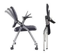 Chaise de Bureau Ergonomique Noire Pliable avec siège rembourré en Cuir, accoudoirs et roulettes, Confortable pour la Maison et Le Bureau, Pliable et Portable