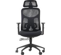 Chaise de bureau ergonomique pivotante ARDEN, base en nylon, accoudoirs, appui-tête et support lombaire réglables, rallonge d'assise, noir