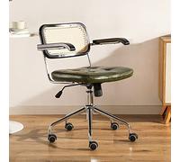 Chaise de Bureau Ergonomique pivotante en rotin avec roulettes silencieuses en polyuréthane, Dossier Moyen, pour la Maison, Le Bureau, Le Salon, Verte, 55 x 55 x 53 cm