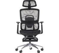 Chaise de bureau ergonomique pivotante ErgoNew A1F, base en aluminium, accoudoirs réglables, appui-tête, support lombaire et repose-pieds, rallonge d'assise, noir