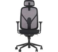 Chaise de bureau ergonomique pivotante LARCK, base en nylon, accoudoirs réglables, appui-tête, dossier et soutien lombaire, rallonge d'assise, noir