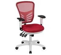 Chaise de bureau ergonomique pivotante multifonction Nicholas à dossier moyen en maille rouge de Flash Furniture avec accoudoirs réglables et cadre blanc