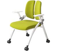 Chaise de Bureau Ergonomique Pliable à roulettes, Double Dossier, Chaise d'étude, Portable et Confortable, pour Salle de conférence, Verte, 53 x 58 x 86 cm