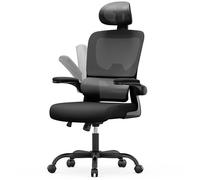 Chaise de Bureau Ergonomique - RATTANTREE Fauteuil - avec accoudoir rabattable - Support Lombaire Adaptatif - Réglable en hauteur
