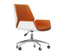 Chaise de Bureau Ergonomique réglable à Dossier Moyen avec roulettes, accoudoirs et Pieds pivotants en Cuir Orange et Alliage d'aluminium - Siège de Travail Confortable pour la Maison et Le
