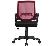 Chaise de bureau ergonomique réglable en hauteur avec dossier moyen en maille (couleur : noir) (rouge vin)