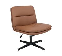 Chaise de bureau ergonomique sans accoudoirs avec large assise réglable en hauteur en cuir synthétique pour la maison, le bureau, chaise d'ordinateur pivotante à dossier moyen sans roulettes, design à