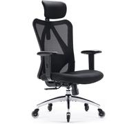 Chaise de bureau ergonomique SIHOO M18 à dossier haut, maille respirante, appui-tête et soutien lombaire réglables, roulettes type rollerblade (Noir)