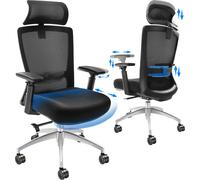 Chaise de bureau ergonomique VEVOR, chaise de bureau avec appui-tête réglable 40 mm, avec accoudoirs soutien lombaire, chaise pivotante fonction bascule, chaise de direction en maille, ménage le dos,
