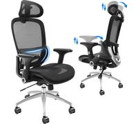 Chaise de bureau ergonomique VEVOR, chaise de bureau avec appui-tête réglable 80 mm, avec accoudoirs soutien lombaire, chaise pivotante fonction bascule, chaise de direction en maille, soulage le dos,