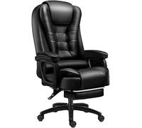 Chaise de Bureau exécutive à Dossier Haut en Cuir synthétique avec accoudoirs, roulettes et Repose-Pieds, réglable, Ergonomique, pivotante, pour Bureau à Domicile, Noire