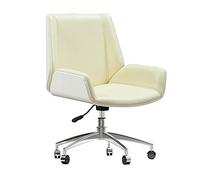 Chaise de Bureau exécutive Ergonomique - Accoudoirs pivotants à Hauteur réglable Dossier Moyen roulettes roulantes Revêtement en Cuir Base en Alliage d'aluminium Couleur crème pour Plus de c