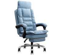 Chaise de Bureau exécutive Moderne avec Repose-Pieds et Appui-tête, Chaise de Bureau inclinable en Tissu Lin Bleu, Chaise de Travail pivotante à 155°