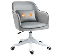 HomCom Chaise de bureau massante velours Coussin lombaire intégré Hauteur réglable Gris