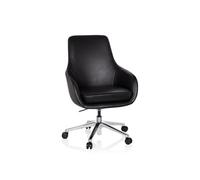 hjh OFFICE Fauteuil Lounge BARENO Cuir véritable Noir Fauteuil pivotant de qualité supérieure confortablement rembourré
