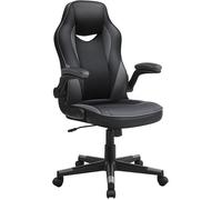 Chaise De Bureau, Fauteuil Gamer, Siège Ergonomique Pivotant, Avec Accoudoirs Rabattables, Hauteur Réglable Et Inclinaison Libre, Charge 150 Kg, Noir Et Gris