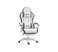 Vinsetto Chaise Gaming Fauteuil Gaming Ergonomique Repose-Pieds télescopique, Dossier inclinable à 135°, Appui-tête réglable et Soutien Lombaire, Fauteuil de Bureau 360° Rotatif en Similicuir, Blanc