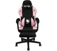 Chaise de Bureau Gaming - KONIX - Hello Kitty - Inclinaison siège 150° - Revêtement Tissu - Coussin - Repose-pieds - Noir et rose