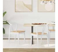 vidaXL Chaise de salle à manger Vintage 2 pcs Blanc et Naturel Bois de caoutchouc, siège rembourré