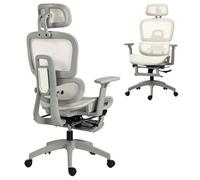 Chaise de bureau - HOMCOM - inclinable, accoudoirs 3D, appui-tête réglable, soutien lombaire - maille - 66 x 64 x 122 cm - beige