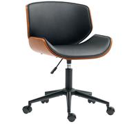 HOMCOM Chaise de Bureau sans accoudoirs, Fauteuil Ergonomique, Hauteur réglable et pivotant 360°, Style mi-siècle, Chaise d'ordinateur en PU pour Bureau, Noir et Marron Noyer