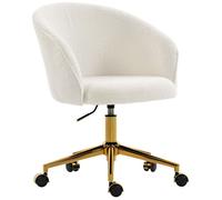 HOMCOM Chaise Bureau Ergonomique en Polaire Teddy, Fauteuil pivotante, Chaise Coiffeuse avec Hauteur réglable, Large Assise et piètement Acier doré, pour Bureau, Salon, Chambre, crème