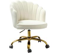 Chaise de bureau HULALA HOME avec cadre doré, chaise de bureau moderne et rembourrée, chaise de toilette en velours, chaise pivotante réglable, blanche