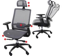 Chaise de bureau HWC-A20, chaise de bureau, ergonomique appui-tête tissu/textile ISO9001 ~ gris