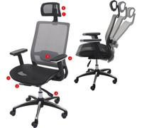 Chaise de bureau HWC-A20, chaise de bureau, ergonomique appui-tête tissu/textile ISO9001 ~ noir/gris