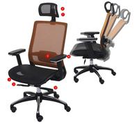 Chaise de bureau HWC-A20 chaise pivotante, ergonomique, appui-tête, tissu noir/orange
