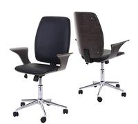 Chaise de Bureau HWC-C54, Bois courbé, Chaise pivotante, Similicuir - Design Bois de Noyer, Tissu Noir