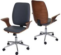 Chaise De Bureau Hwc-C54,Pivotante, Similicuir Bois Courbé Aspect Noyer, Revêtement Gris Multicolore
