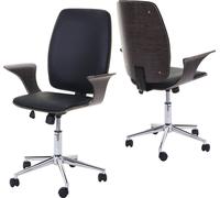 Chaise De Bureau Hwc-C54, Bois Courbé, Chaise Pivotante, Similicuir Design Bois De Noyer, Tissu Noir Multicolore
