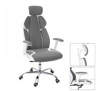 Chaise de bureau HWC-F12, chaise de bureau Racing-Chair, fonction sliding tissu/textile + similicuir ~ gris/blanc
