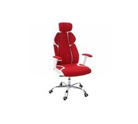 Chaise de bureau HWC-F12, chaise pivotante, tissu + similicuir rouge/blanc