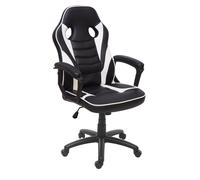Chaise de bureau HWC-F59, chaise pivotante, chaise racing et gaming, similicuir noir-blanc