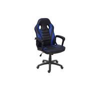 Chaise de bureau HWC-F59, chaise pivotante, chaise racing et gaming, similicuir noir-bleu