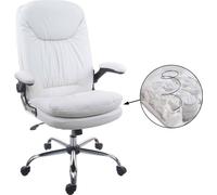 Chaise de bureau HWC-F81, chaise de bureau fauteuil de direction pivotant, ressorts en similicuir ~ blanc