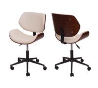 Chaise de bureau HWC-G25 bois cintré aspect noyer rétro pivotante réglable en hauteur ~ crème